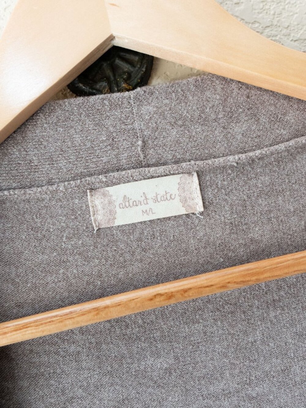 Altar'd State Cardigan M/L Taupe Beige Open Front Long Soft Knit Pockets - Picture 4 of 14